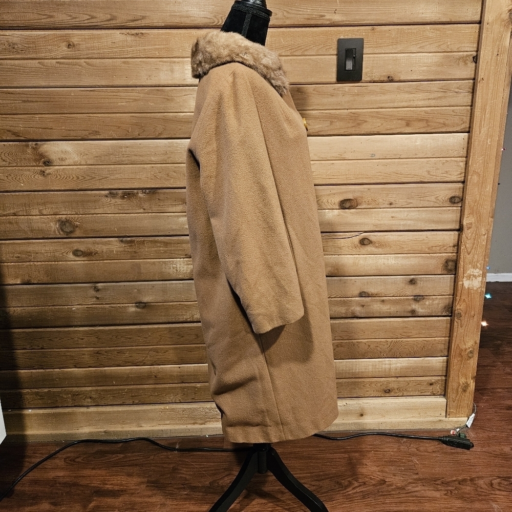 Cashmere Fur Collar 50s/60sVintage Camel Swing Coat Large, Size 10/12 - Picture 4 of 17